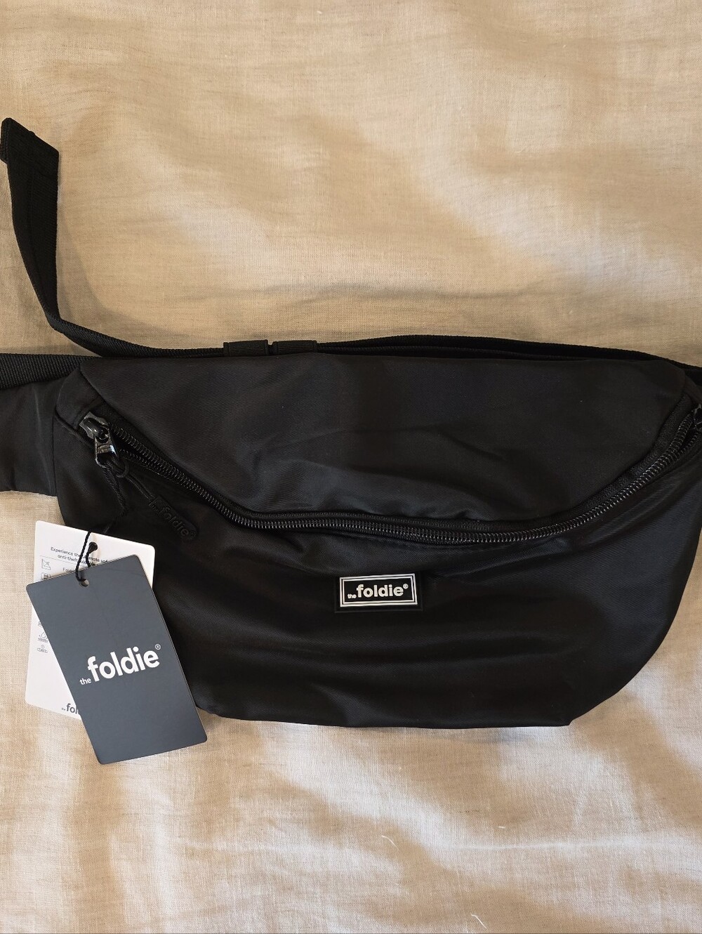 NWT The Foldie Anti-Theft Black Belt Bag Fanny Pack RFID Travel Crossbody